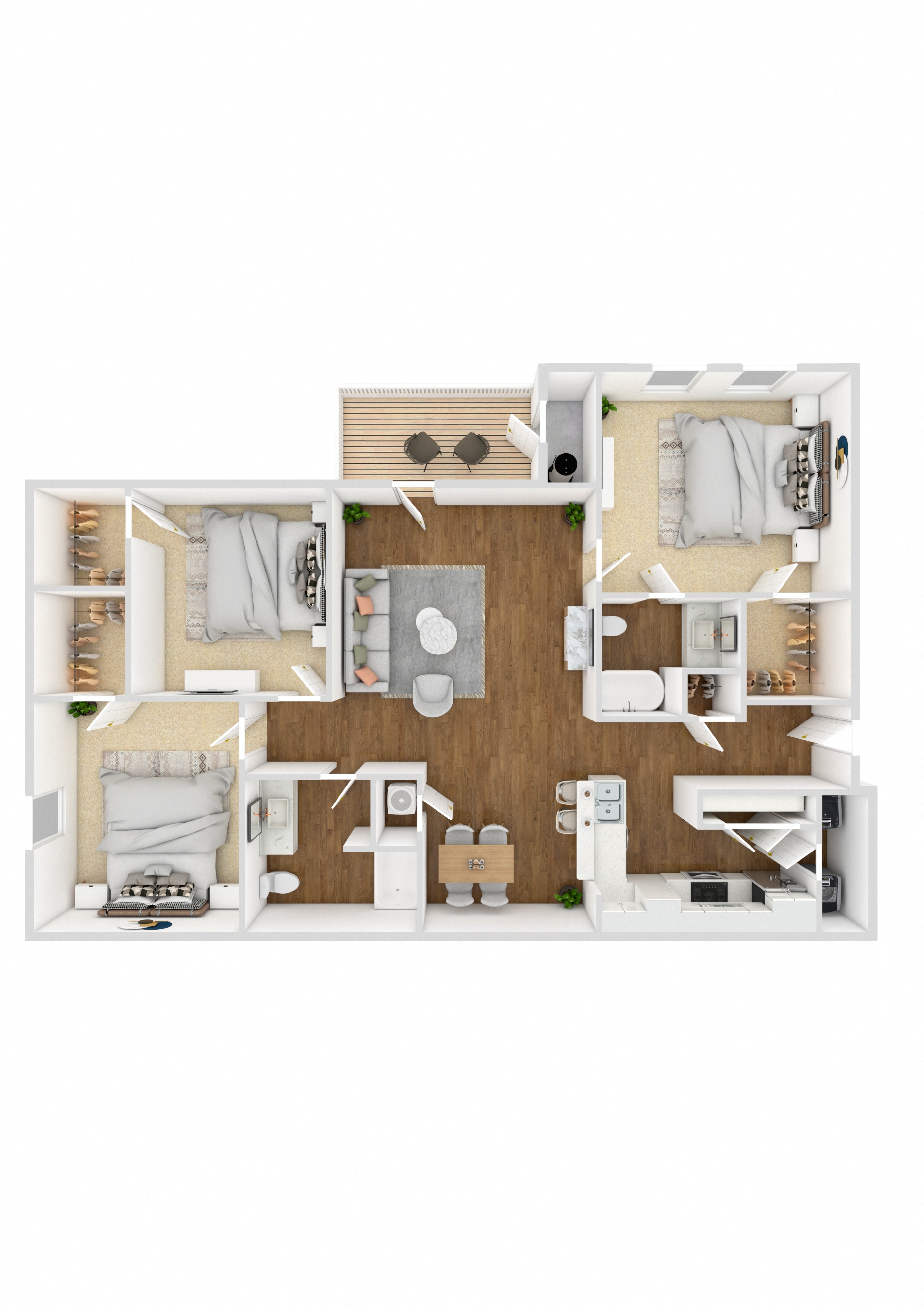 Floor plan for 3 beds, 2 baths, 1396 sqft
